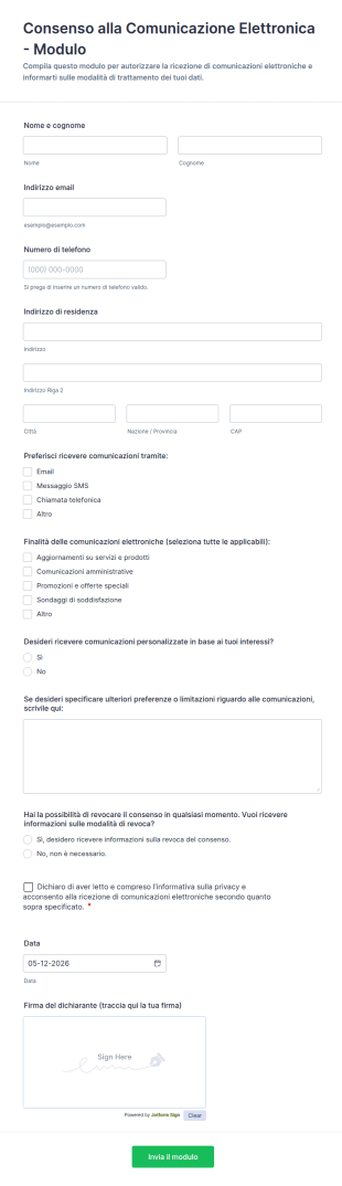 Consenso Alla Comunicazione Elettronica Modulo