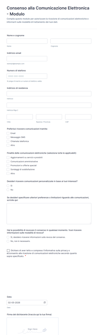Consenso Alla Comunicazione Elettronica Modulo