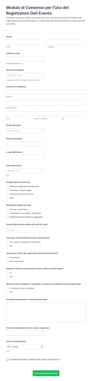 Consenso Alla Registrazione Dati Evento Waiver