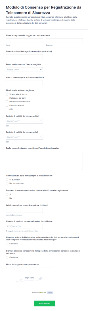 Consenso Alla Registrazione Delle Riprese Da Telecamere