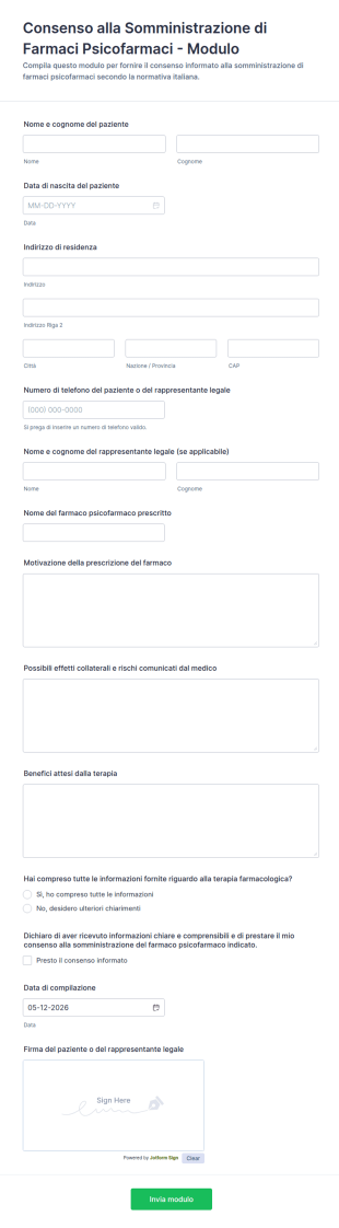 Consenso Alla Somministrazione Di Farmaci Psicofarmaci Modulo