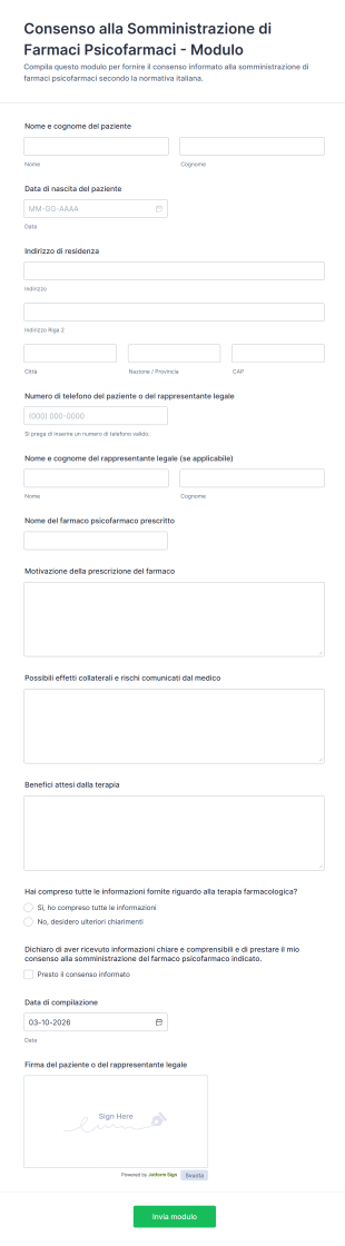 Consenso Alla Somministrazione Di Farmaci Psicofarmaci Modulo