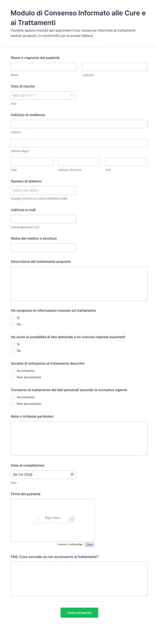 Consenso Alle Cure E Al Trattamento Form