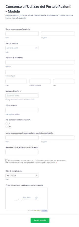 Consenso All'Utilizzo Del Portale Pazienti Modulo