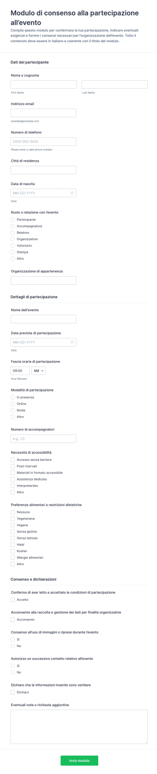 Consenso Di Partecipazione All’Evento Waiver