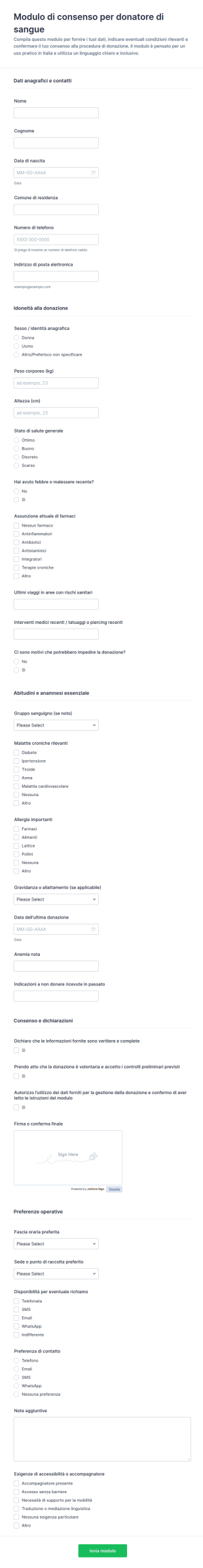 Consenso Donatori Di Sangue Modulo