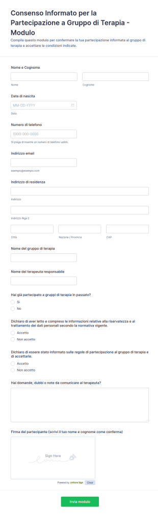 Consenso Informato Per La Partecipazione A Gruppo Di Terapia Modulo