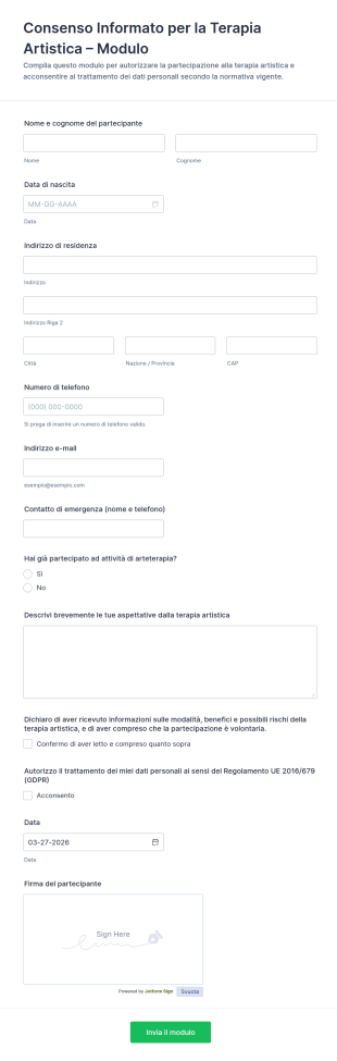Consenso Informato Per La Terapia Artistica – Modulo