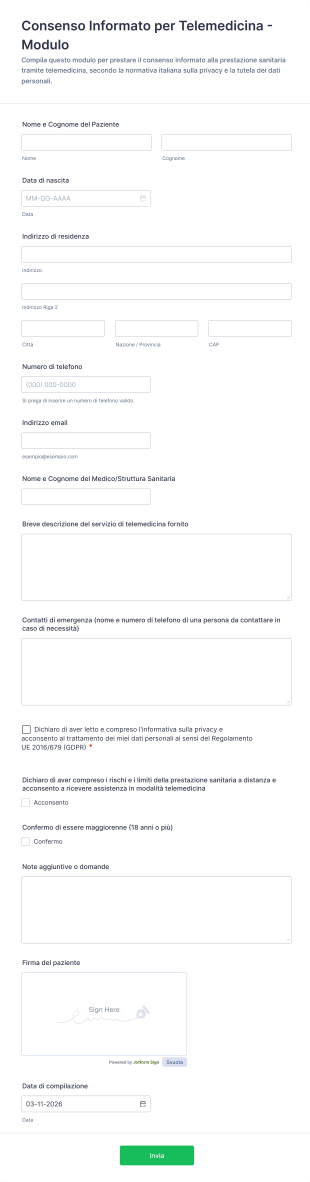 Consenso Informato Per Telemedicina Modulo