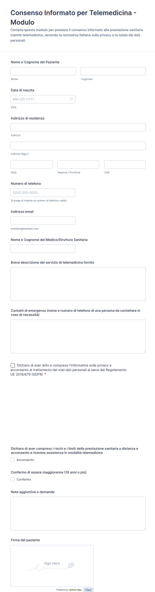 Consenso Informato Per Telemedicina Modulo