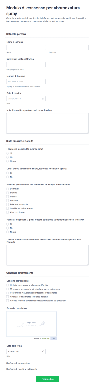Consenso Per Abbronzatura Spray Waiver