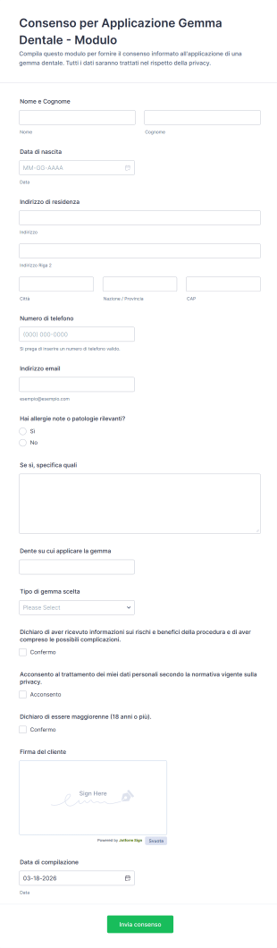 Consenso Per Applicazione Gemma Dentale Modulo