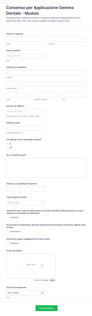 Consenso Per Applicazione Gemma Dentale Modulo