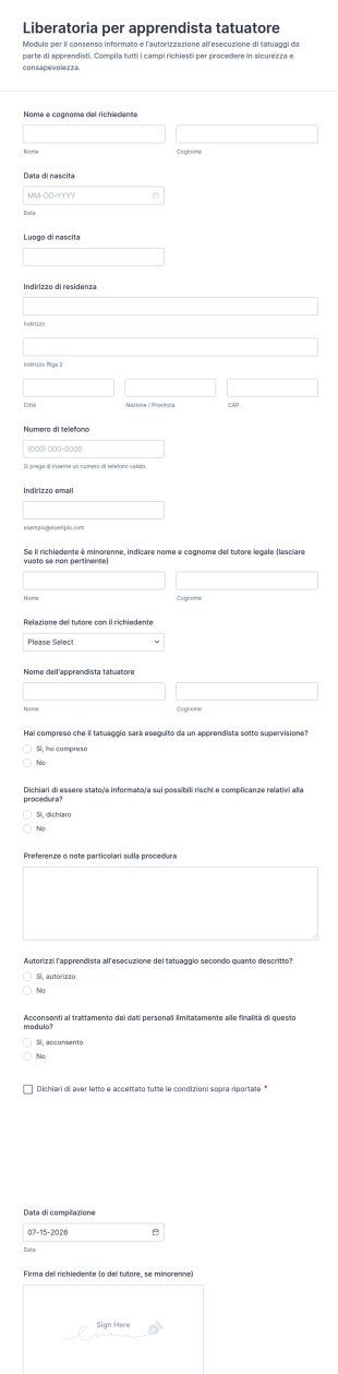 Consenso Per Apprendista Tatuatore Waiver