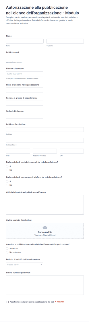 Consenso Per Directory Delle Organizzazioni Form
