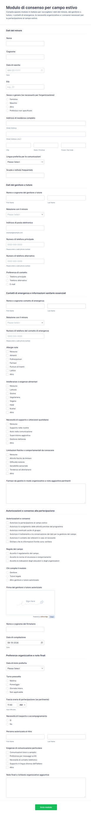 Consenso Per Il Campo Estivo Waiver