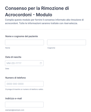 Consenso Per La Rimozione Di Acrocordoni Modulo
