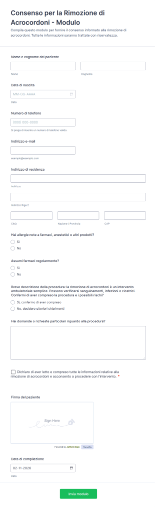 Consenso Per La Rimozione Di Acrocordoni Modulo