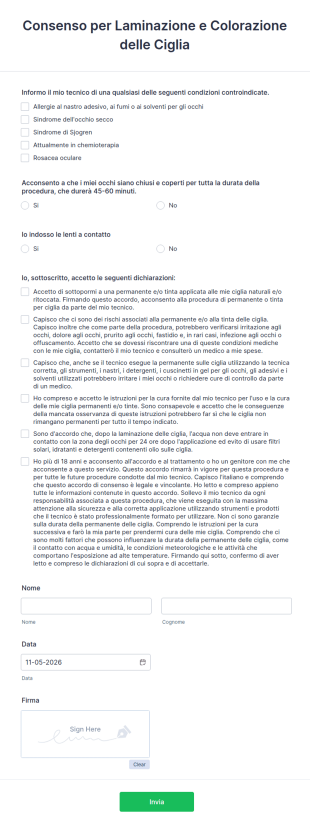 Consenso Per Laminazione E Colorazione Delle Ciglia