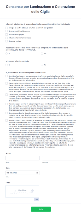 Consenso Per Laminazione E Colorazione Delle Ciglia