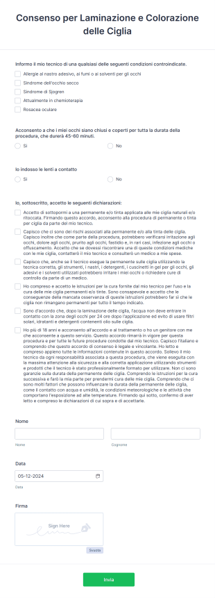 Consenso Per Laminazione E Colorazione Delle Ciglia