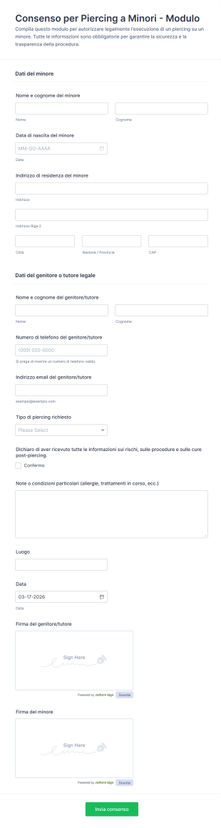 Consenso Per Piercing A Minori Modulo