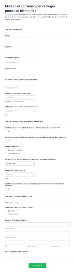 Consenso Per Rilevazione Biometrica Presenza Waiver