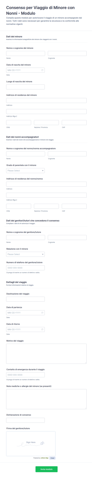 Consenso Per Viaggio Di Minore Con Nonni Modulo