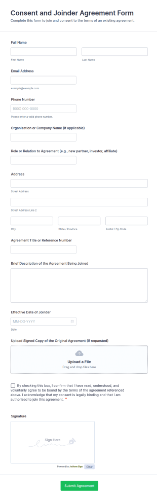 Consent And Joinder Agreement Form Template