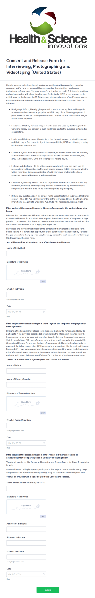 Consent And Release Form For Interviewing, Photographing And Videotaping (United States)