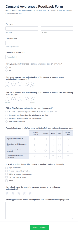 Consent Awareness Feedback Form Template