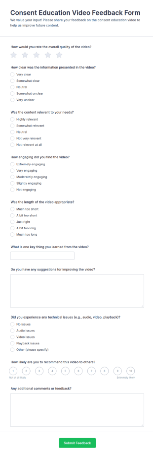 Consent Education Video Feedback Form Template