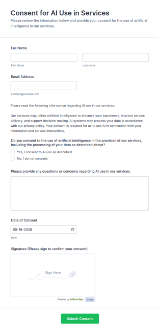 Consent For AI Use In Services Form Template