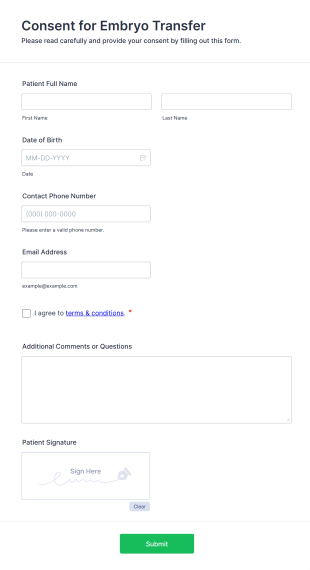 Consent For Embryo Transfer Form Template