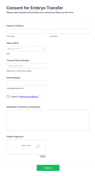 Consent For Embryo Transfer Form Template