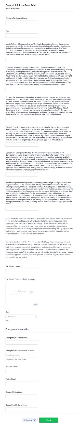 Consent For Release Adult Form Template