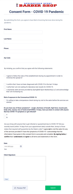 Consent Form COVID 19 Pandemic Form Template