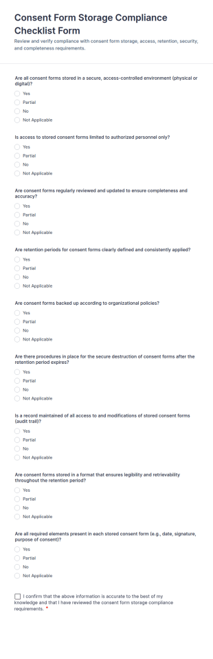 Consent Form Storage Compliance Checklist Form