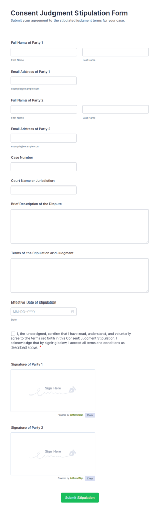 Consent Judgment Stipulation Form Template