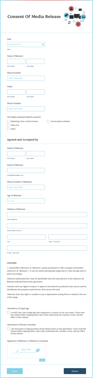 Consent Of Media Release Form Template