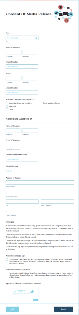 Consent Of Media Release Form Template