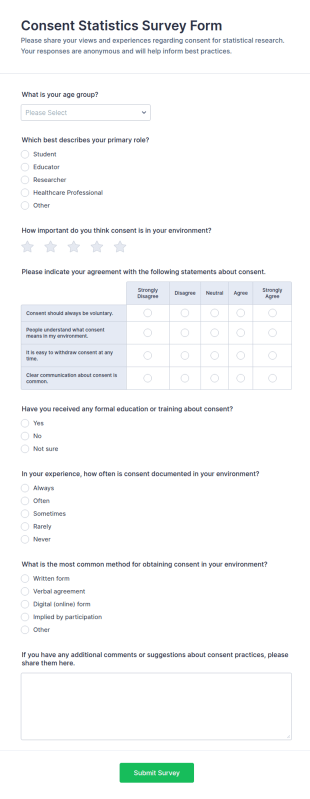 Consent Statistics Survey Form Template