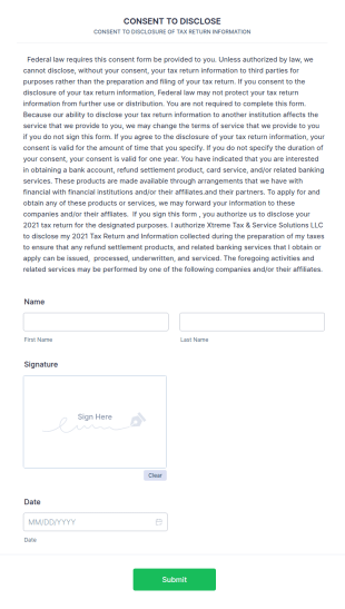 Consent To Disclose Tax Return Form Template
