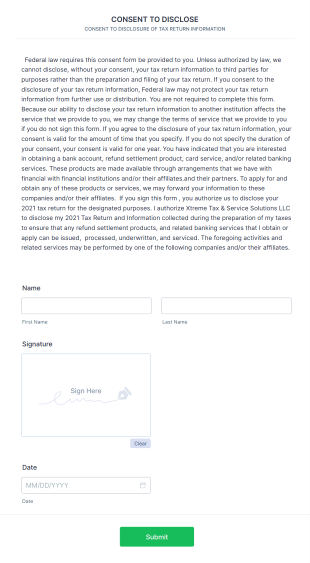 Consent To Disclose Tax Return Form Template