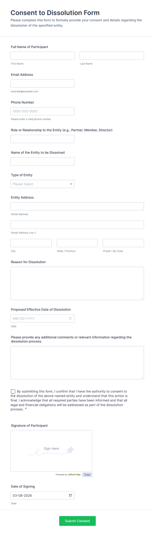 Consent To Dissolution Form Template