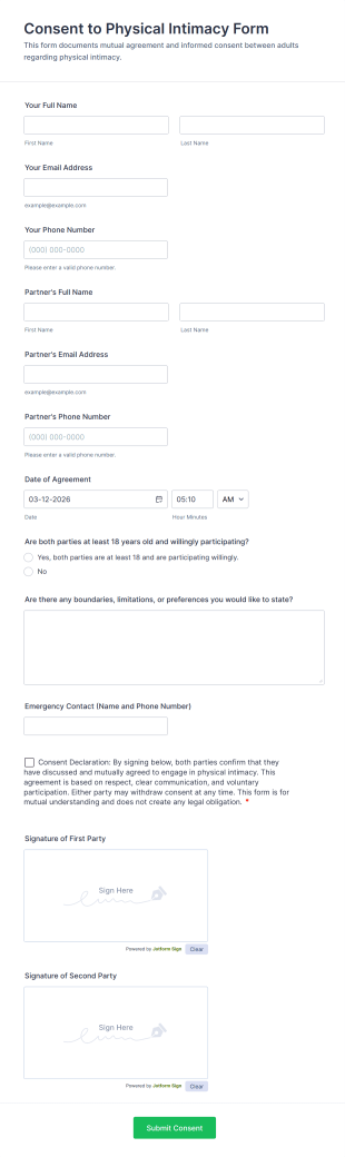 Consent To Physical Intimacy Form Template