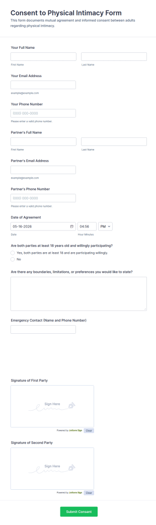 Consent To Physical Intimacy Form Template
