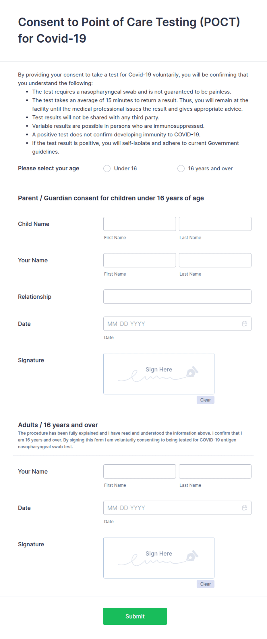 Poc Testing Form.pdf Consent to Point of Care Testing (POCT) for Covid-19 Form Template ...