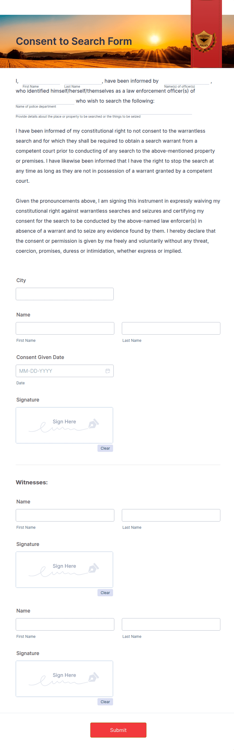 Consent to Search Form Template | Jotform