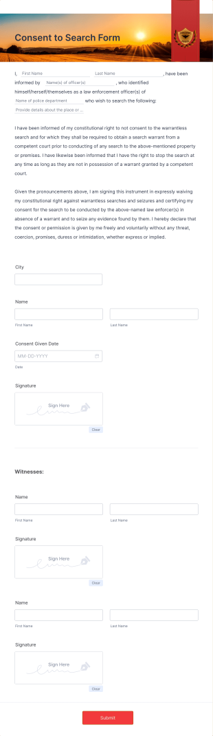 Consent To Search Form Template